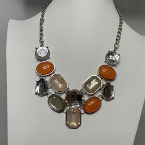NY&Co statement necklace cream orange signed jewelry silver tone statement jewel
